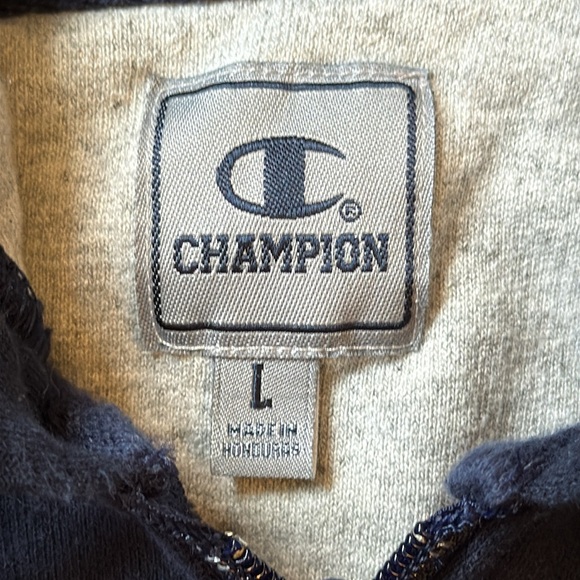 Vintage Y2K Champion 1/4 Zip Hoodie Sweatshirt Pullover Blue 90% Cotton Large - Picture 2 of 8